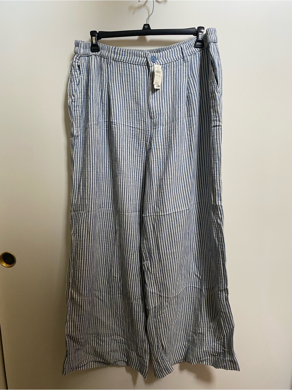 AERIE Wide-Leg Cotton Seersucker Pants in Light Blue & White Stripes - XL LONG - Picture 7 of 8